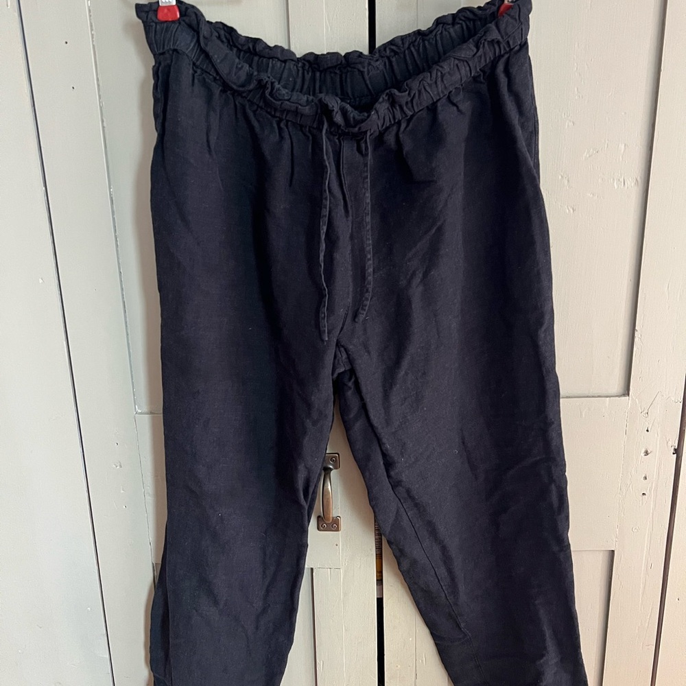 Hatch Linen Maternity Black Cropped Pants Medium